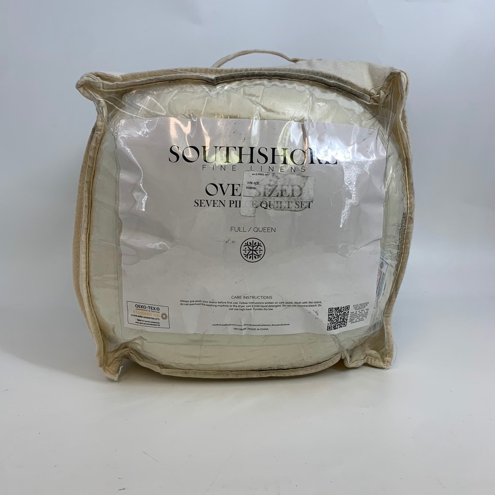 Southshore Fine Linens Oversized Seven Piece Quilt Set Full Queen Blue Medallion